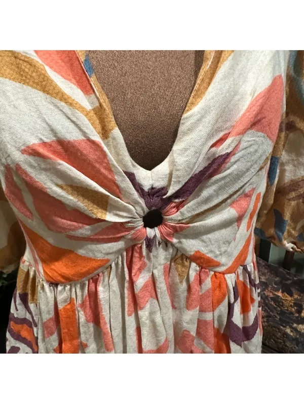 Anthropologie Ranna Gill Sabina Bubble Sleeve Mini Dress – Multicolor Abstract Seashell Print - Image 3