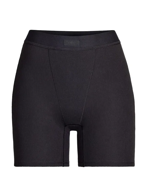 SKIMS Black Cotton Ribbed Boxer Short - Image 2