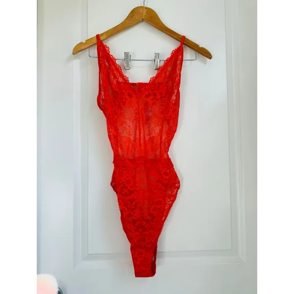 Savage x Fenty Floral Lace Teddy Red Tempo Large Bodycon Fitted Mesh Lace‎ - Image 4