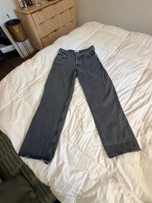 Agolde Echo Taper fold over mid waist Zephyr vintage washed black jeans 29 - Image 9