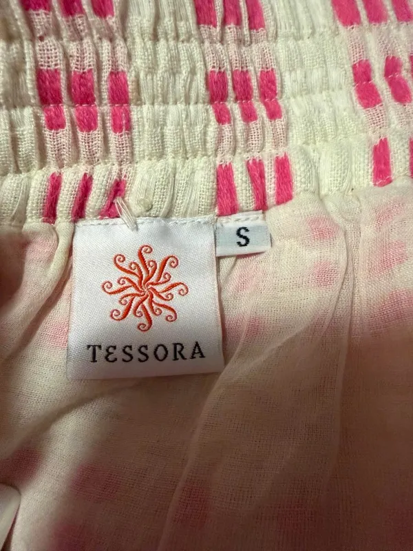 Anthropologie Tessora Cream Skirt with Pink and Red Tassel Trim - Image 3