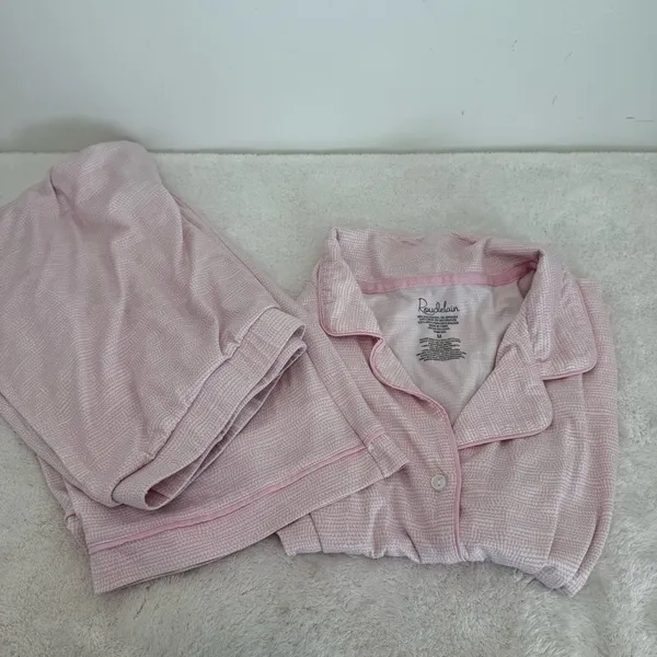 Roudelain Women's Notched-Collar Cropped Pajama Set size M - Image 5