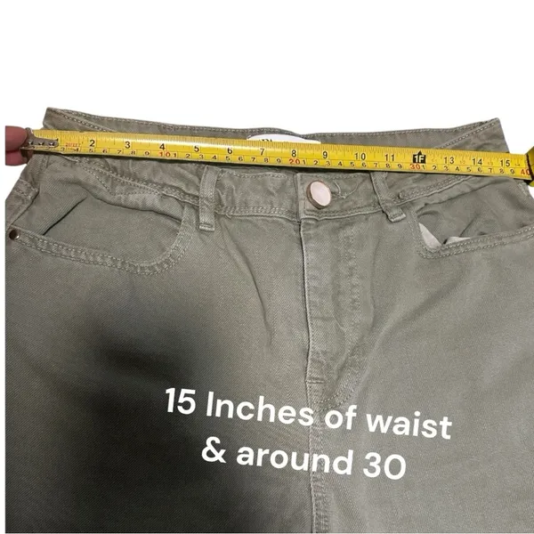 ZARA High-Waisted Wide-Leg Jeans – Olive Green with Raw Hem - Image 7
