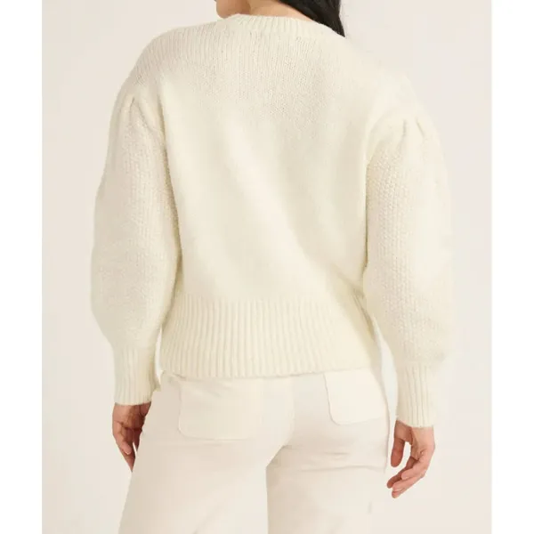 Free Assembly Womens Sweater Size S Cream Floral Embroidered Blouson Sleeve Knit - Image 3