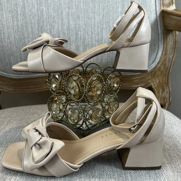 Journee Zevi Blush Bow Block Heels Sandals 8.5M Coquette Balletcore Bridal - Image 4