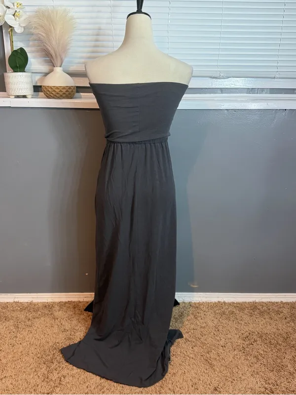 Express Strapless Black Evening Dress with Gold Beaded Bodice - Image 6