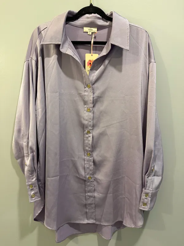 Entro Satin Long Sleeve Button Up Top Purple - Image 4