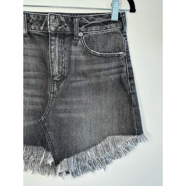 We‎ The Free People Black Denim Mini Skirt 25 Frayed Hem Rocker Festival Revival - Image 3