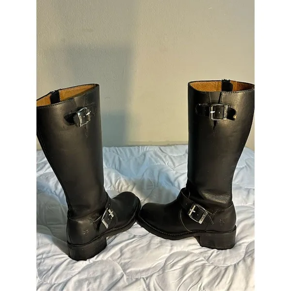 FRYE Black Leather Riding Boots Size 5.5 B with Zipper - Image 2