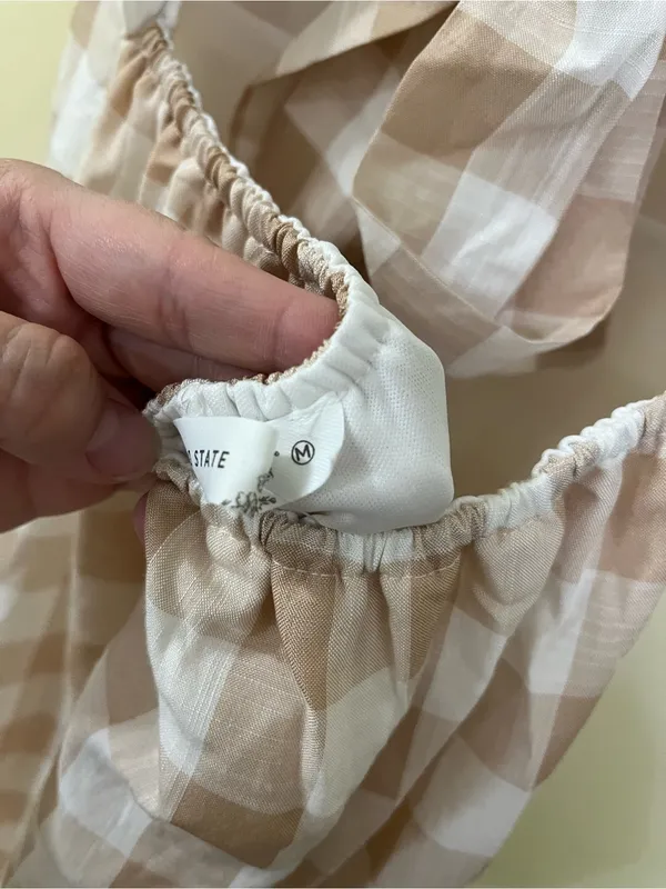 NEW Altar’d State Tan and White Gingham Maxi Dress Size Medium Available - Image 6