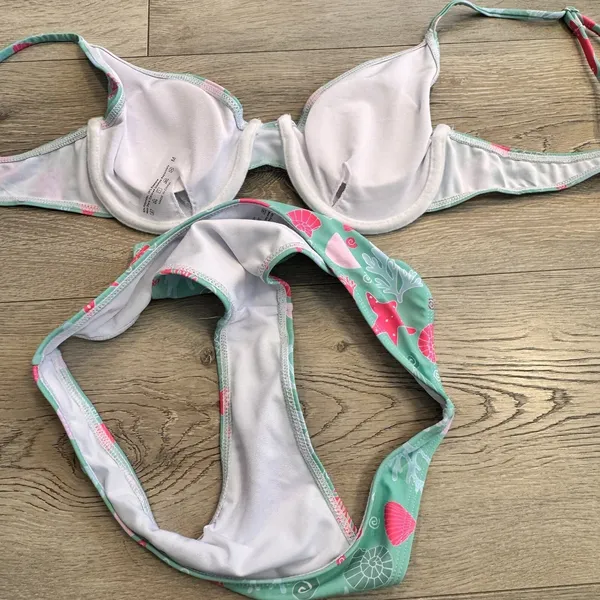 Bikini Underwire Seashell Push Up Swimsuit Two‎ Piece size Medium Cheeky Blue - Image 6
