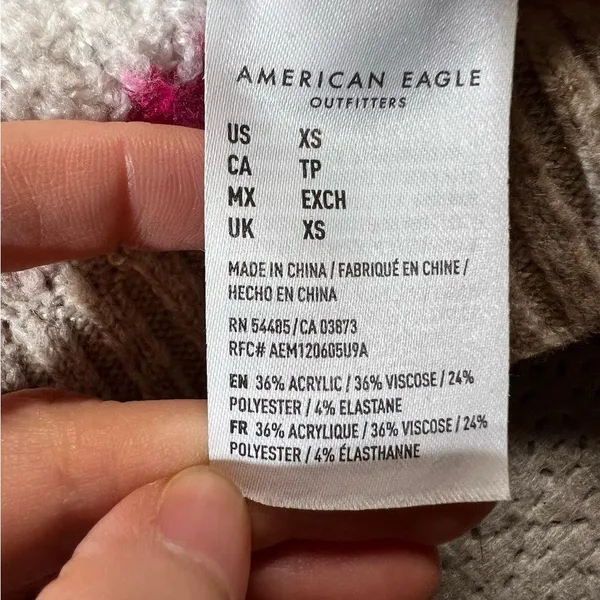 American Eagle Outfitters Tan White Pink Striped Waffle Knit Crewneck Sweater XS - Image 4