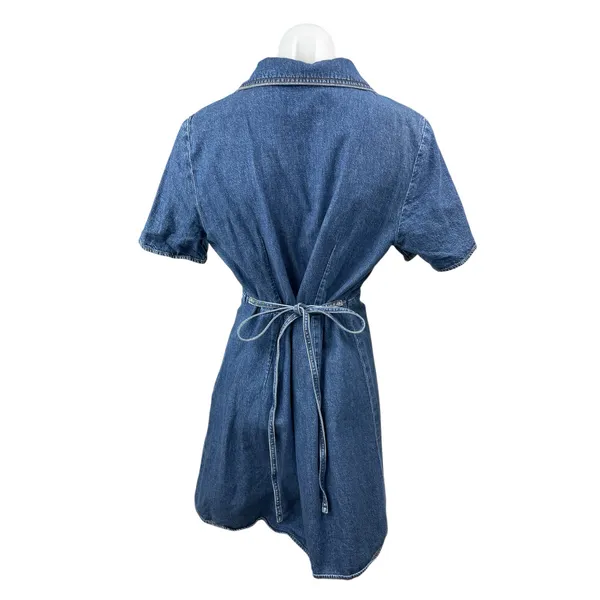 & Other Stories Womens Blue Denim Belted Short Sleeve Mini Flare A-Line Dress 10 - Image 4