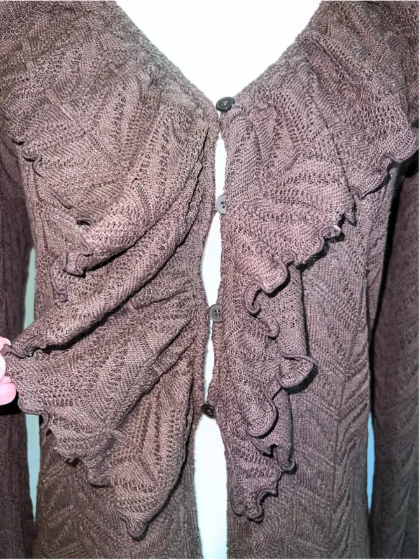 Women's LOFT Brown Ruffle Front Cardigan Sweater Size S - Image 4