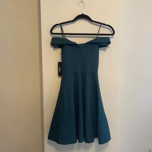 Lulu's Season of Fun Forest Green Off-the-Shoulder Skater Dress Size XS NEW - Image 9