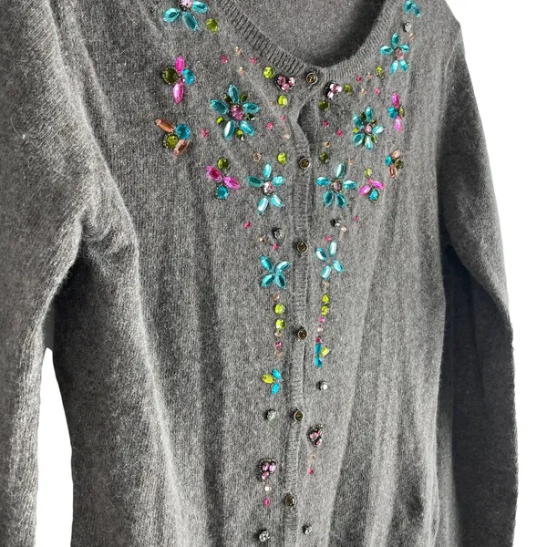 Glam Souls Cashmere Wool Blend Cardigan Rhinestone Brown Size S/M - Image 6