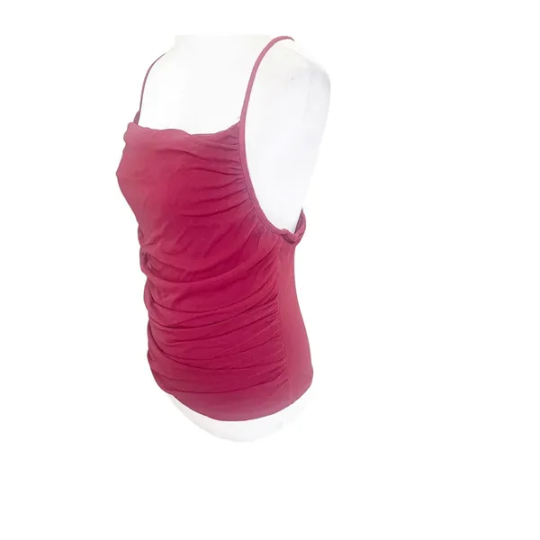 Anthropologie Tank Top Women's Medium Maroon Ruched Racerback Romantic Party - Image 3