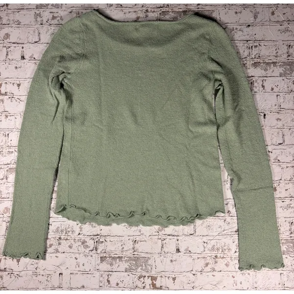Free People Free-est Sage Green Textured Lettuce Edge Knit‎ Top Large OB1628163 - Image 2