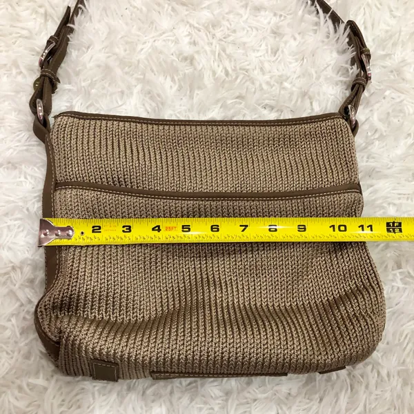 The Sak Woven Crochet Hobo Bag Tan Beige Plaid Lining - Image 10