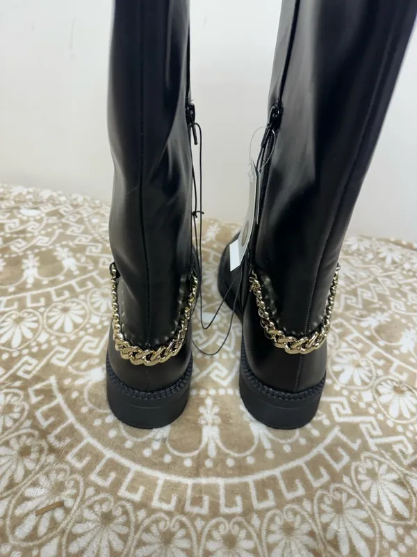 a new day Black Mid-Calf Faux Leather Boots with Chain Accent - Image 2