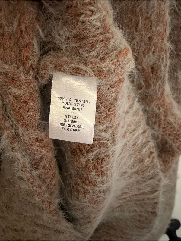 Oceanus Eyelash Knit Turtleneck Sweater Fuzzy Cozy Pullover‎ Beige Pink L - Image 3