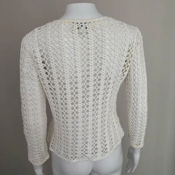 Vintage Casual Corner Cottage Core Crotchet Cotton Knit Cardigan Sweater - Image 4