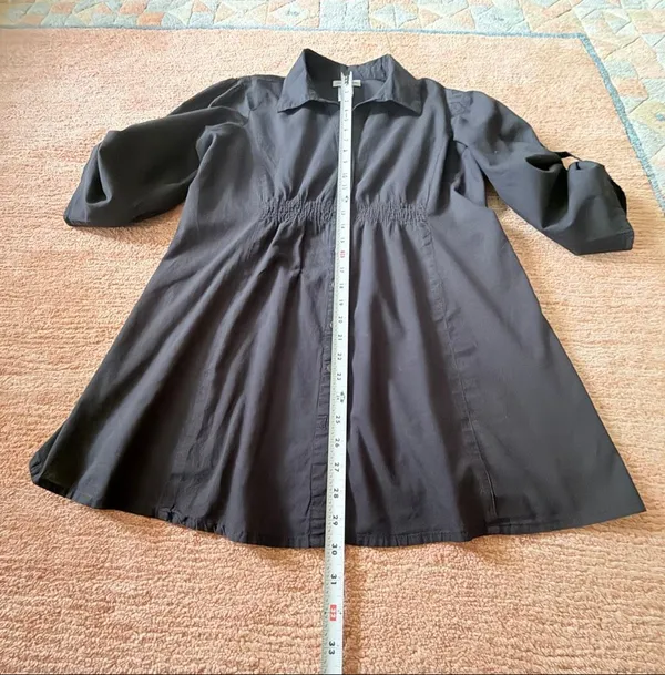 Oh Mamma Black Cotton Smocked Waist Button Front Tunic Shirt Size L - Image 3