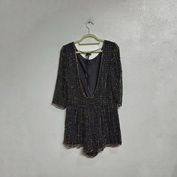 Raga Black Beaded Midnight Kiss Open Back Romper Sz M - Image 8