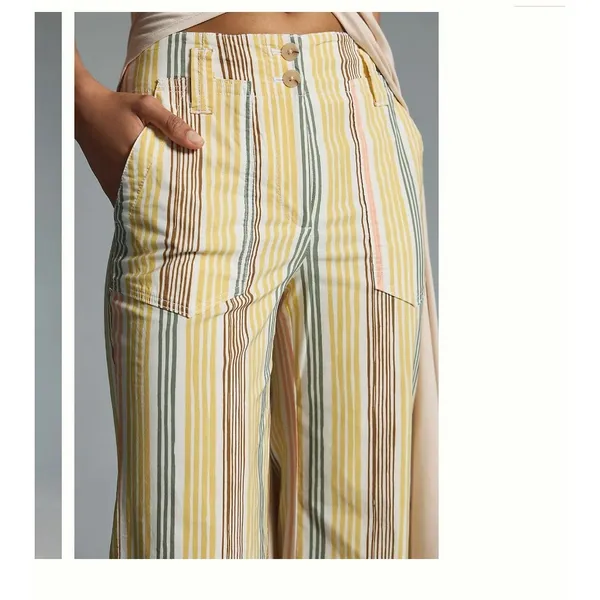 Maeve Wide Leg Pants Women 8 Yellow Striped Naomi High Rise Patch Pocket - Image 2