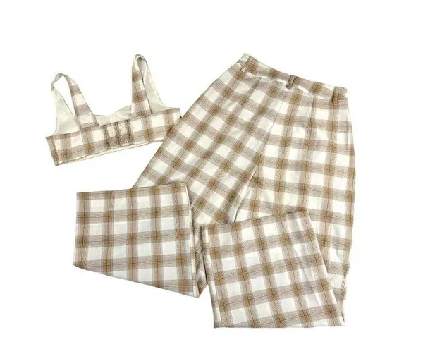 Cara Santana - Gingham Wide Pants and Top Set in Brown and Cream - Image 3