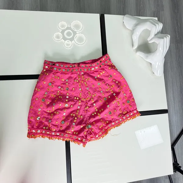 ✨ ZARA Fuchsia Pink Mirror Embroidered Shorts - Boho Festival High-Waisted Size S - Image 13