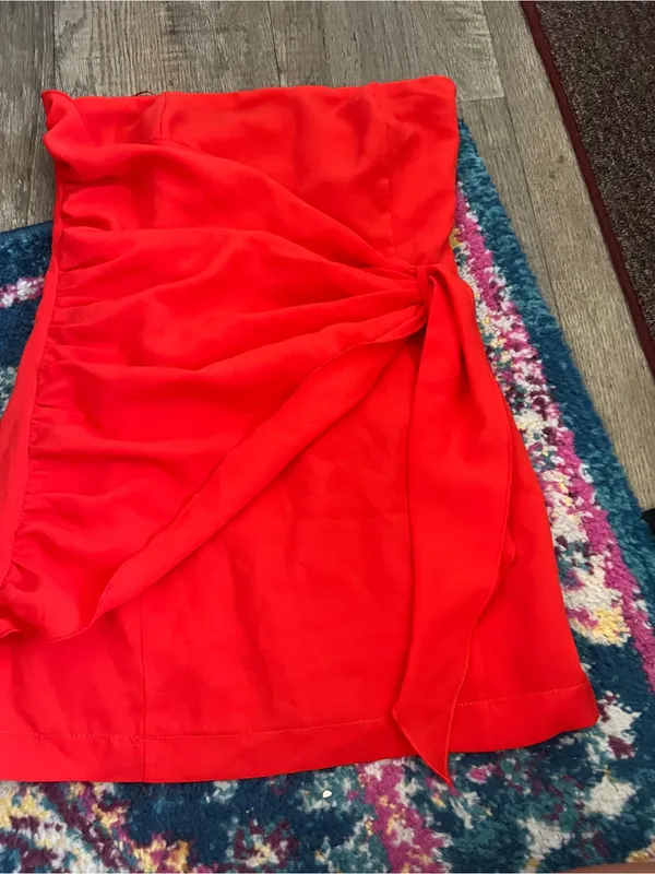 Superdown Andria Strapless Mini Dress Red Sz XS Draped Overlay to Hip - Image 13