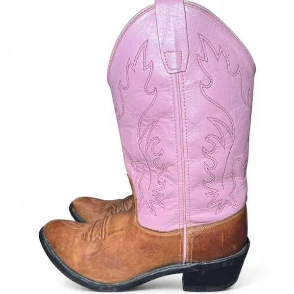 Old West Pink Leather Western Cowboy Boots Women’s Approx 7.5 - Image 3