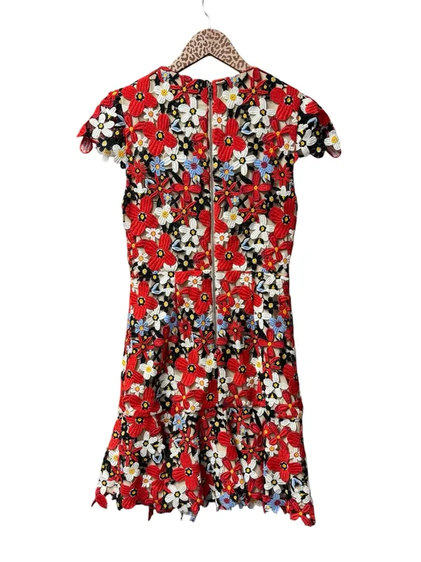 Alice + Olivia Imani Red Fit Flare Guipure Lace Overlay Floral Mini Dress Red 2 - Image 5
