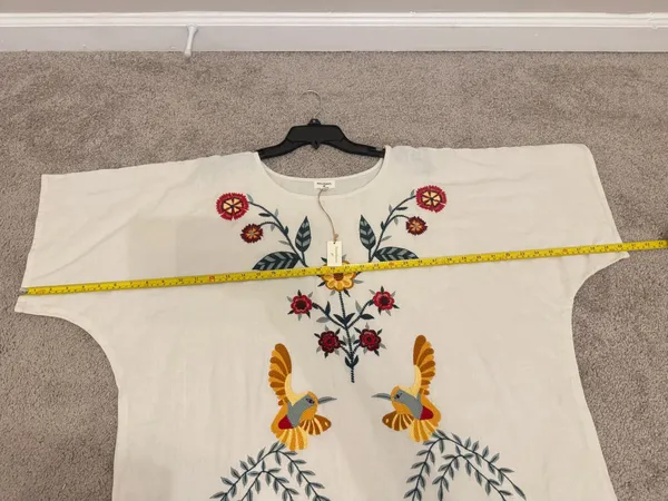 World Market Dress Linen Dress Floral Embroidered Dress Boho Dress Womens OS - Image 3