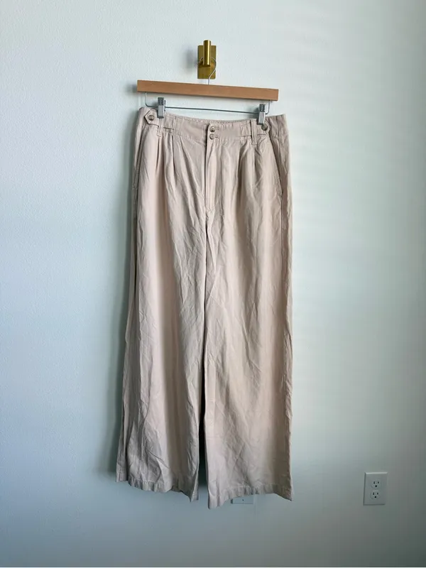 Madewell The Harlow Wide Leg Pants Beige Linen Blend Sailor Waist Size 8 - Image 9