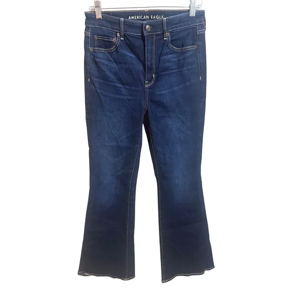 American Eagle Flare Jeans Womens 8 Long Blue Excellent Super Hi-Rise Stretch - Image 2