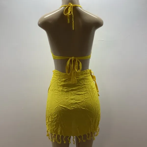 Yellow Halter Top and Fringe 100% Sarong Sarong Skirt - Image 4