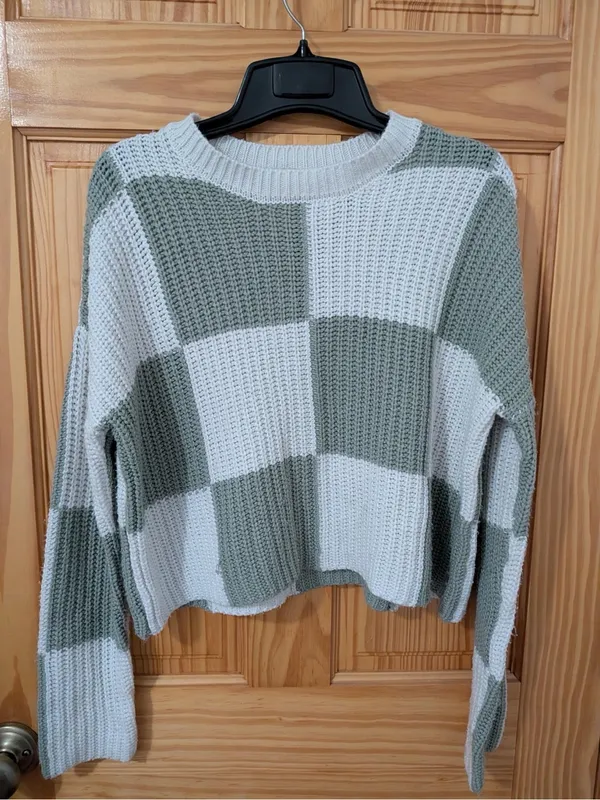 Moon & Madison Green White Colorblock Chunky Knit Sweater Size XS - Image 4