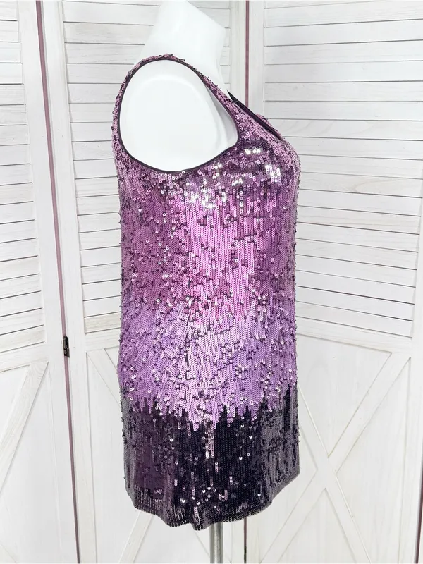 Express Sequin Ombre Mini Tank Dress Purple Pink Large Sleeveless Party Cocktail - Image 4