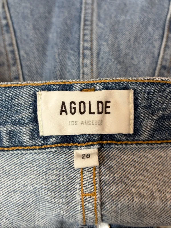AGOLDE 90's Crop Mid-Rise light blue distress Loose Straight Jean denim size 28 - Image 2