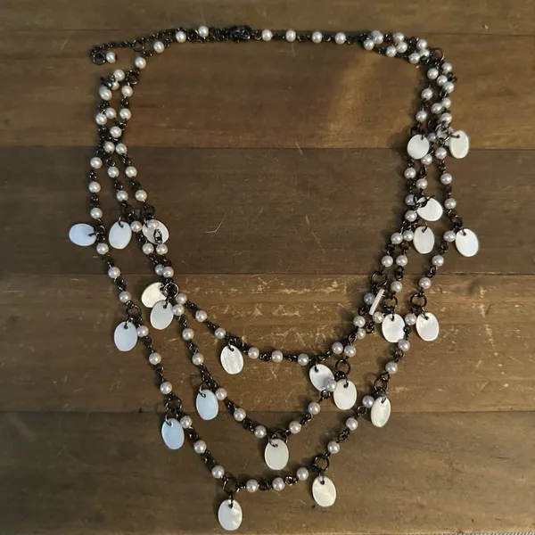 Multi strand layered pearl bead chain with shell dangles necklace Multiple - Image 2