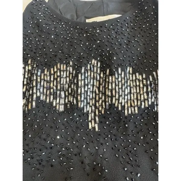 Vintage Cachet Black Sequin Formal Maxi Gown Women's 12 Sleeveless Boat Neck - Image 8