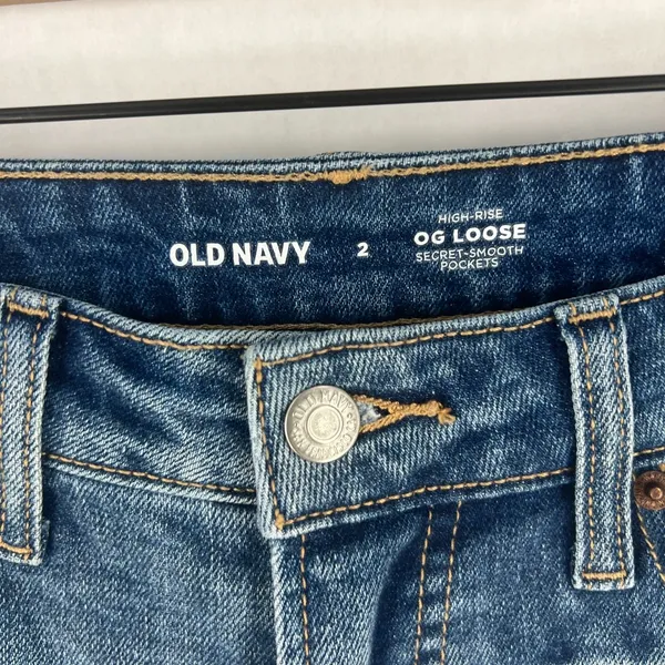 Old Navy High Waisted OG Loose Jeans Womens‎ 2 Blue Denim Whiskered Mid Rise - Image 3