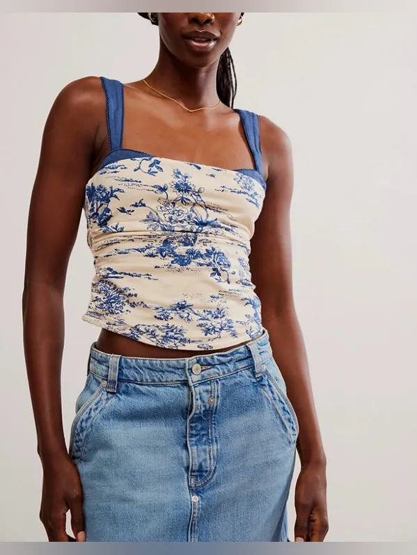 NWOT Free People 2 Tone Printed Tank - ivory blue combo - medium - Image 6