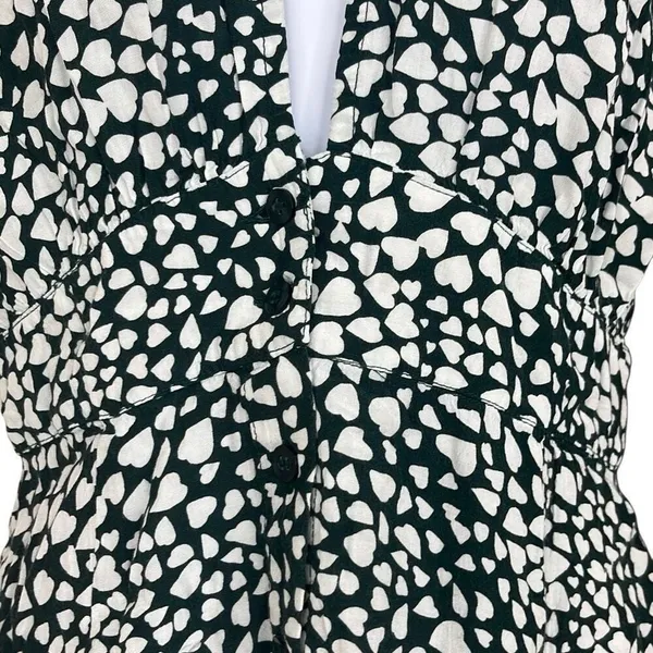 Anthropologie Rue Stiic XS Green White‎ Laguna Heart Print Button Up Mini Dress - Image 6