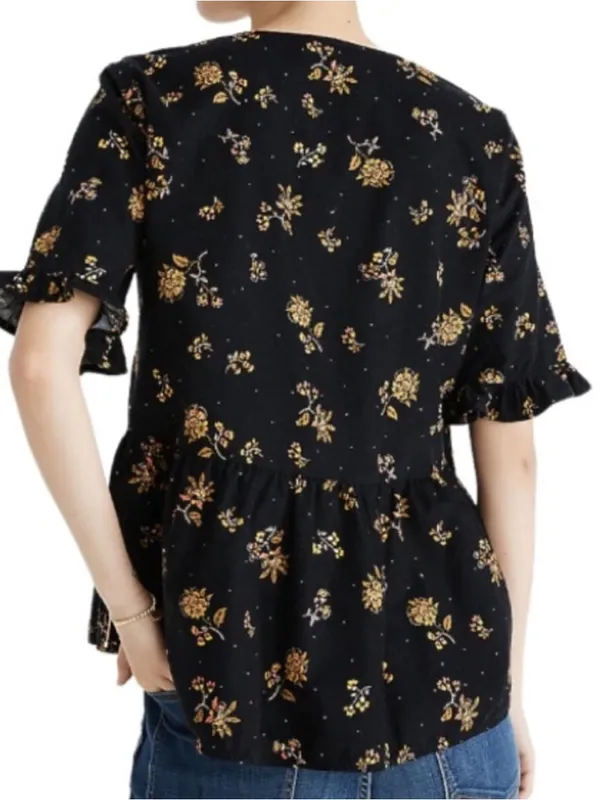 EUC Madewell Acorn Foulard Corduroy Top Black Floral Size Medium - Image 2