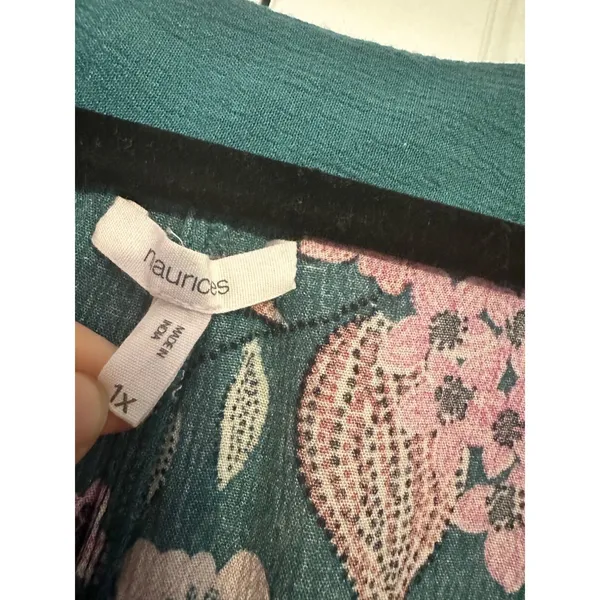 Floral Print Teal Surplice Wrap Blouse 1X By Maurices With 3/4‎ Sleeves & Empire - Image 6