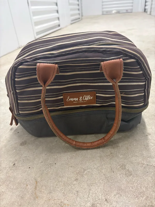 Emma & Chloe Striped Zip Satchel Top Handle Lunchag in Brown Gray Women's - Image 7