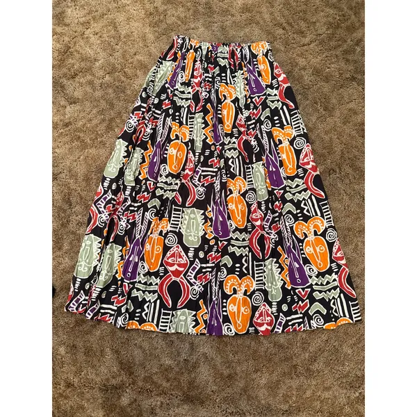Vintage Rebecca Thomas 90s Rayon Tribal Maxi Skirt Artsy Boho Size Whimsygoth - Image 3